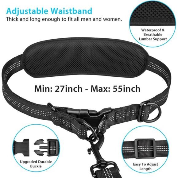 Hands Free Dog Running Leash with Zipper Pouch, Dual Handle, Elastic Bungees - Picture 3 of 7